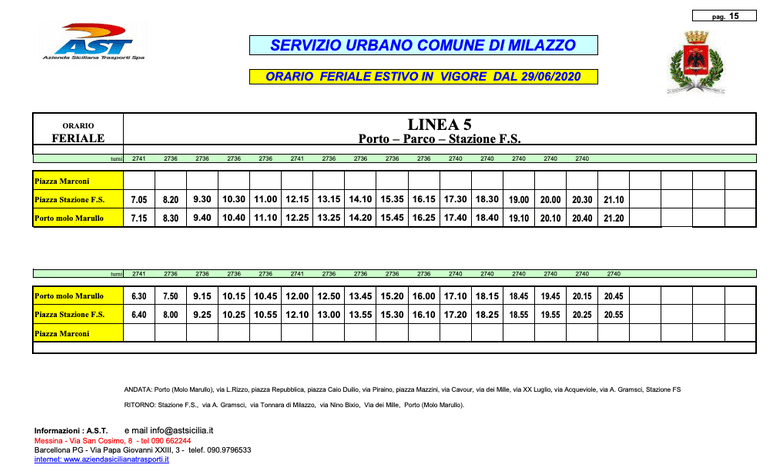 義大利米拉佐 Milazzo AST Bus - LINEA 5 Timetable